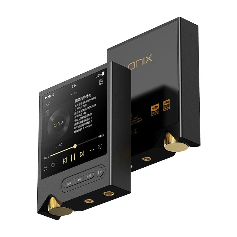 ONIX Tocata XM2 portable player front screen and rear panel with gold-plated outputs and volume wheel