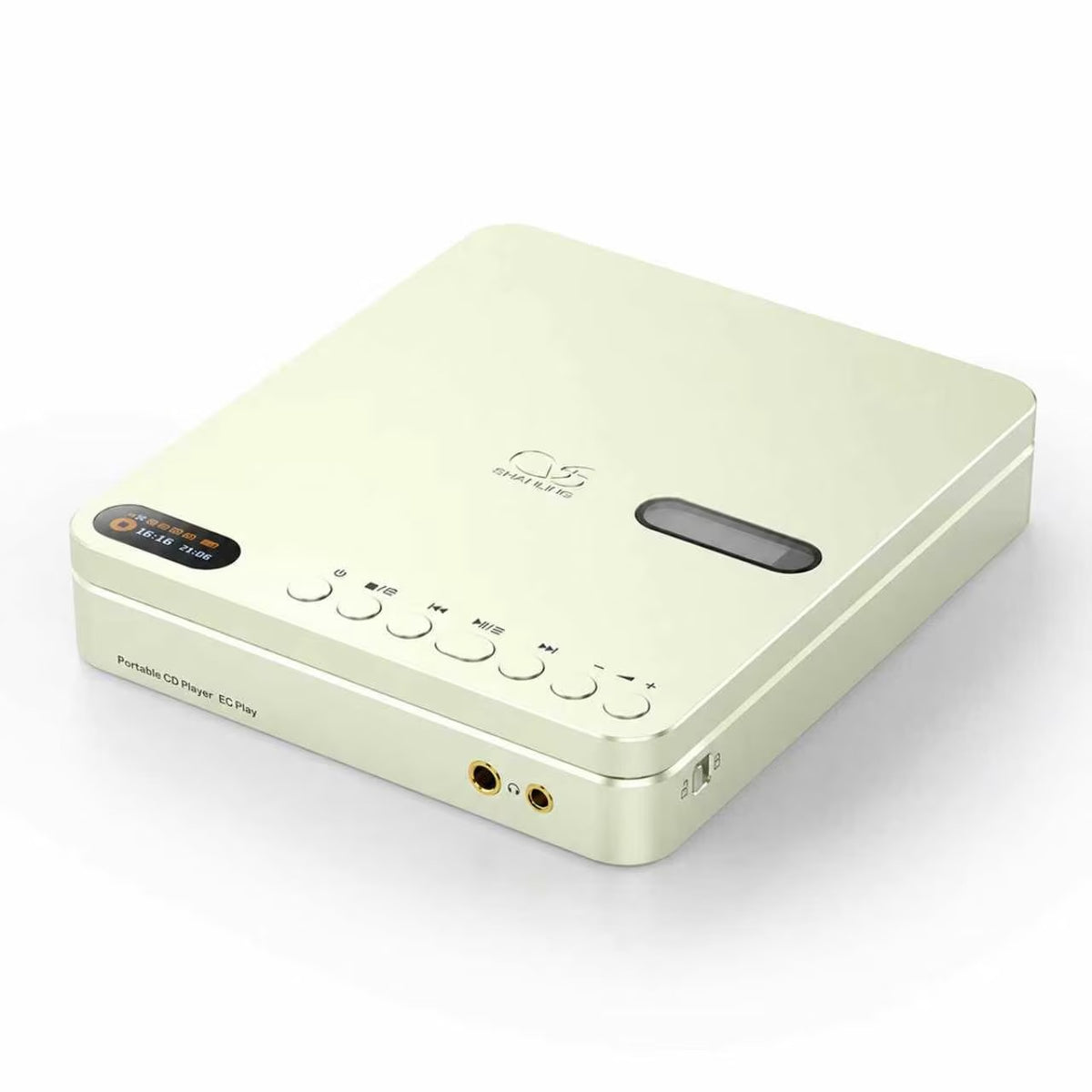 Shanling EC Play portable CD player in Feather Green, angled view showing the display and controls