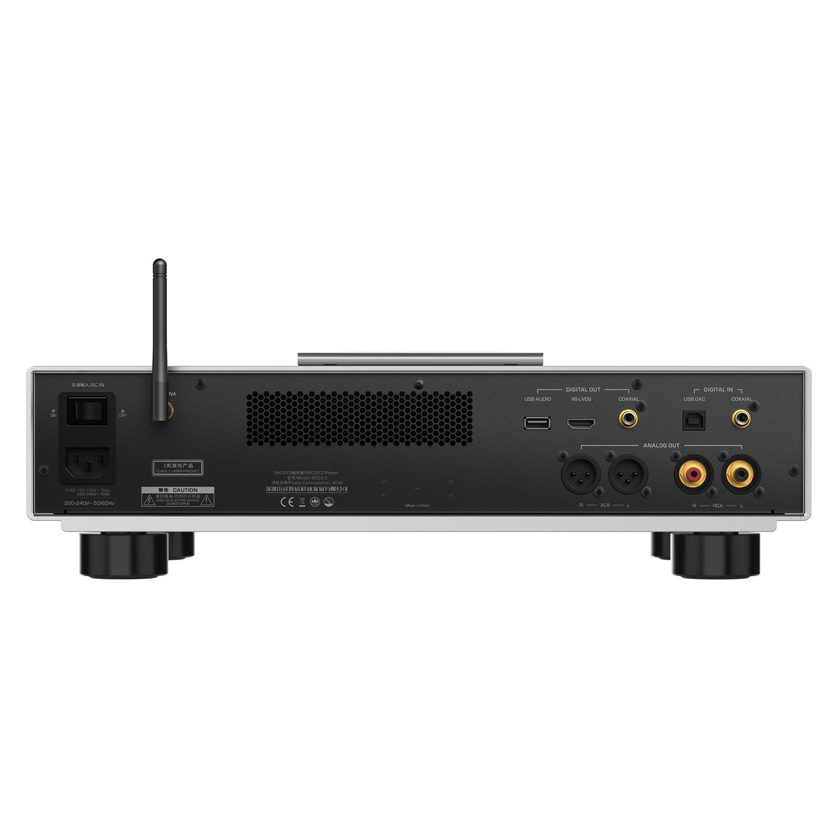 Shanling SCD3.3 rear panel with XLR and RCA analog outputs, I2S, USB audio, coaxial digital outputs and inputs