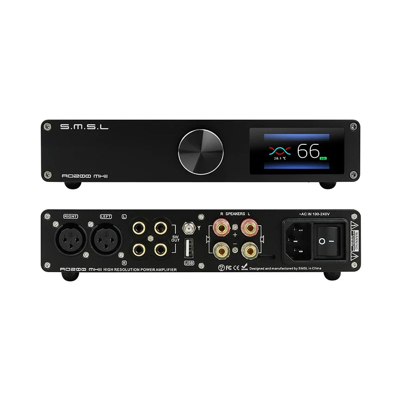 SMSL AO200 MKII Power Amplifier with Infineon MA5332MS, 160W x 2, and Bluetooth 5.0