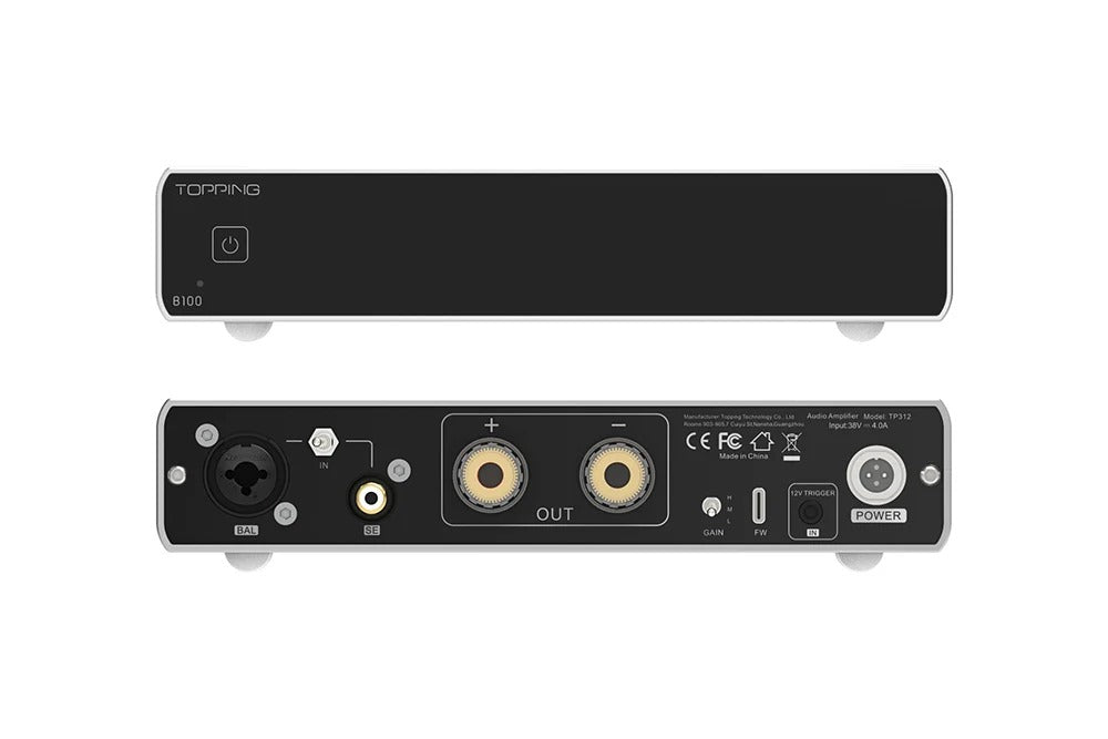 topping b100 speaker amplifier angle view