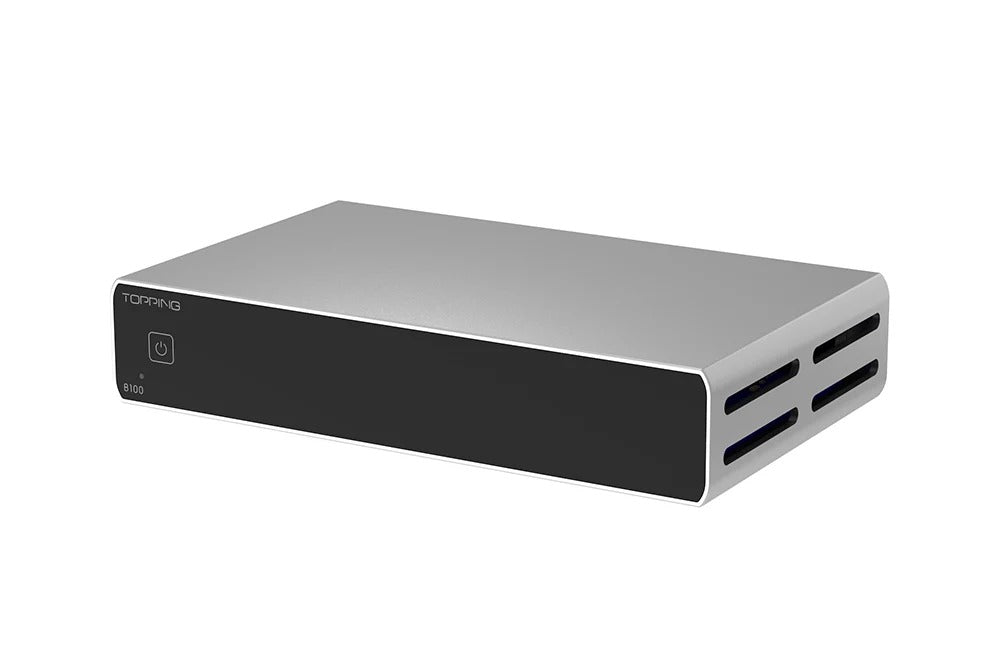 topping b100 speaker amplifier side view