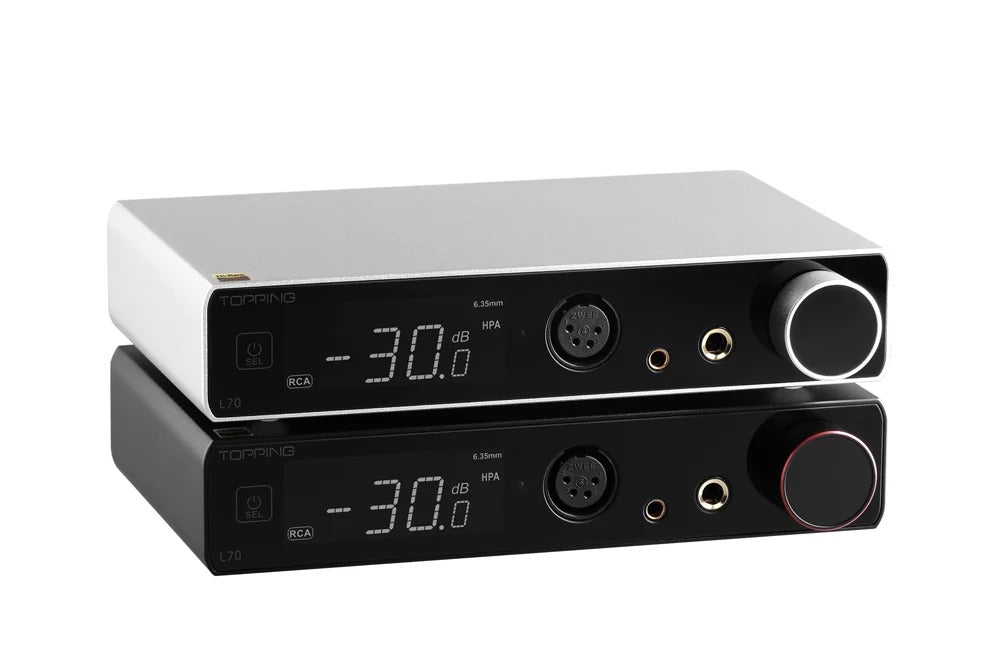 topping l70 headphone amplifier front closeup